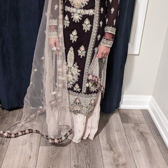 Elegant Wine and Pink Gharara Suit - Picture 2 of 2